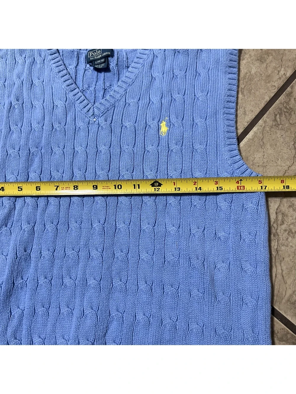 Polo Ralph Lauren Kids Cable Knit Sweater Vest Preppy Light Blue Large14/16 Logo